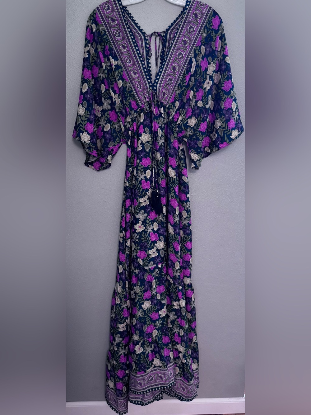 Zury Silk-Blend Floral Maxi Dress with Purple and Cream Blooms
